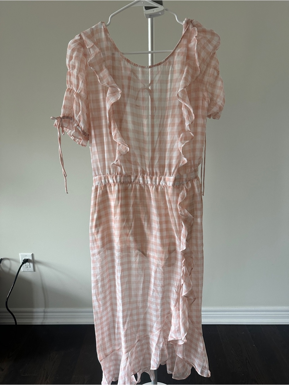 For Love And Lemons Dorothy Ruffled Pink Gingham Midi Dress